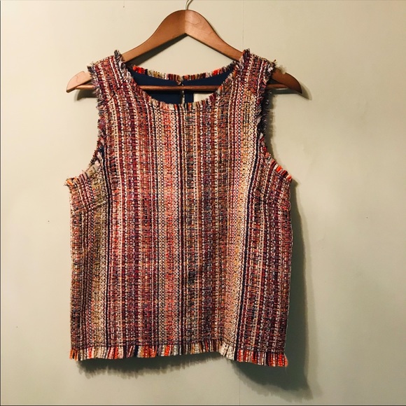 Maeve Colorful Tweed Fringe Tank Top Shirt - Picture 2 of 6